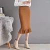 Skirts Winter Thick Plus Velvet Warm Skirt Women Korean Fashion High Waist Knitted Female Elegant Chic Fishtail