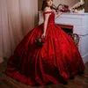 Rode glanzende Quinceanera jurk galajurk Sweet 16 jurk applique kant kralen afstuderen partij prinses jurk 15 vestidos de XV anos