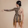 Bühnenkleidung 2024 Mädchen Latin Dance Kleid One-Sleeve Frinde Leopard Praxis Kleidung Cha Rumba Ballsaal Kostüm DNV18894