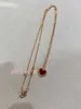 Fanjia V Goud Rode Liefde Ketting Vrouwen 925 Verzilverd 18k Rose Gouden Hart Armband Klein Rood Hart Oorbellen rode Agaat