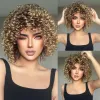 Peruki Złote Brown Curly Bomb syntetyczne peruki Krótkie peruki głębokie fali dla czarnych kobiet Afro Fibre Włosanie Odporna na ciepło Codzienne cosplay blondynka