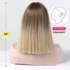 Synthetische Perücken, kurze gerade Ombre-Synthetik-Perücken, hellbraun, goldene Bob-Perücken mit Pony, für Frauen, täglich, Cosplay, Party, natürlich, hitzebeständig, 240328 240327