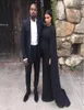 Kim Kardashian Black Celebrity Dresses Jewel Neck Satin Red Carpet Evening Dress With Cape Sheath Sweep Train Gothic 20164159551