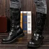 stivali stivali da moto in pelle di grandi dimensioni stivali da combattimento militare midcalf stivali punk a cintura gotica scarpe scarpe tattica stivale 2023