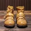 Buty Vintage Buty robocze Mężczyźni Chelsea kostka plisowana klamra zip zachodni kowbojski motocykl botowy botines de hombre