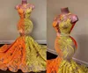Longues robes de bal élégantes pure Oneck orange et jaune paillettes femmes africaines filles noires sirène robes de soirée BC130159422296