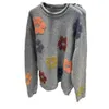 Pull tricoté Jacquard Vintage pour femme, col rond, ample, mi-long, automne/hiver