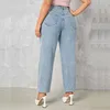 Plus Size Damen Jeans Herbst Dunkelblau 175cm hoch dehnbar und locker waschend gerade 6XL 100Kgs Curve Lady Thin Lady Denim Hose 240315