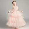 Girl Dresses Children's Girly 3 To 12 Years Elegant Party White Flower Bridesmaid Wedding Ceremony Luxury Formal Clothes N22