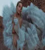 2020 Nya Pretty Sky Blue Ruffles Tiered Maternity Dresses Se genom Aline Pregnant Prom -klänning Poshoot Vneck Sexig Robe3967441