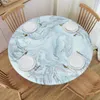 Table Cloth Blue And Silver Marble Luxurious Tablecloth Round Elastic Waterproof Texture Graphic Cover For Dining Room