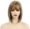 Perruques synthétiques Femmes perruque synthétique avec frange soie droite brun blond Bob cheveux réel à la recherche de perruques de fête pour jeune femme 240329