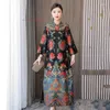 Etniska kläder 2024 Kinesiska förbättrade Qipao Vintage Banket Evening Dress Cheongsam National Flower Print Folk Traditionell A-Line