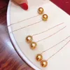 Kolczyki Dangle Fine Jewelry Pure 18 K żółte złoto naturalna świeża woda perła 9-8 mm złota runda dla kobiet