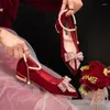 اللباس أحذية تصميم سيداتي ماري جين هاي كعب Bowknot Rhinestones Pumps Fashion Party Red Wedding Bridal Women 3C