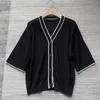 Malhas femininas cardigan de malha jaqueta emendas único breasted manga curta com decote em v casual lantejoulas primavera 2024 senhora camisola de linho