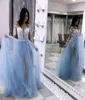 New Customize Beautiful ALine Illusion Neckline Light Blue Tulle Party Prom Dress with Lace Bodice Long Prom Evening Dresses2381632