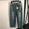 Kedjedesign kvinnor jeans byxor lyx designer casual denim jeans hög midja raka byxor