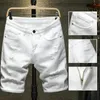 Summer White black Men Ripped Hole Denim Shorts Slim Casual Knee Length Short Straight Hole Jeans Shorts Bermuda for men 240314