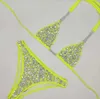 New 2021 Stock 5colors Triangle Top Ties Sparkly Crystal Bikini Sexi Ladies Diamond Swimwear