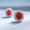 Studörhängen Spring Qiaoer 925 Sterling Silver Oval Cut 7 9 mm Sapphire Ruby High Carbon Diamonds Gemstone Ear Fine SMEE sach