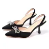 Pumpy 2023 French Women Rhinestone High Heels Sexy Bow Knot czarny spiczasty palec palec butyto buty mody na damskich butach ślubnych