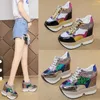 Casual Shoes Fashion White Sneakers Women's Platform Wedge Height Increasi 10 CM Thick Sole Chunky Sequins Lady Autumn PU