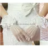 Bridal Gloves Fashion Elegant Ivory/Red Fl Finger Wedding For Bride With Handmade Flower Ribbon Mesh Women Accessories Cl2068 Drop D Dhfbd