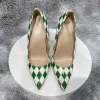 Boots Tikicup Green White Checkered Crocodile Effect Women Pointy Toe High Heel Shoes 12cm 10cm 8cm Fashion Designer Stiletto Pumps