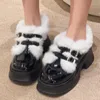 Zapatos de vestir Tacones altos para mujer 2024 Moda de invierno Hebilla de felpa Goma térmica Casual Zapatos de gamuza de Mujer