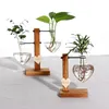 Vases Vintage Flower Pot Transparent Vase Terrarium Hydroponic Plant For Hydroponics Plants Home With Wooden Stand Bonsai Decor