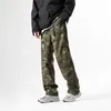 Pantalon homme Printemps Automne Imprimé Camouflage Poches Taille Haute Bouton Élastique Jambe Droite Pantalon De Sport Décontracté Mode