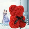 10 tum Artificial Rose Teddy med Clear Present Box Rose Flowers Home Decor Valentine S Day Wedding Decoration Anniversary