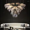 シャンデリアモダンなクリエイティブデザインリビングルームのためのシャンデリアの贅沢な花のグラス屋内照明ホームデコレーションシルバーハンギングランプ