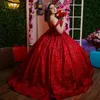 Kırmızı parlak quinceanera elbise balo elbise tatlı 16 elbise aplike dantel boncuk mezuniyet partisi prenses elbise 15 vestidos de xv anos