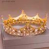 Tiaras Vintage Gold Royal Crown Round Tiara Bride Head Jewelry Pearl Crystal Hair Accessories Wedding Crown Ornaments Headband Diadem Y240319