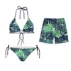 Trajes de baño para mujer 2022 Conjunto de traje de baño hawaiano con estampado de hibisco Traje de baño Traje de baño Bikini Troncos y accesorios para parejas (azul)