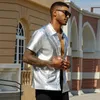 Camisas casuais masculinas High Street 2024 Sparkle Nightclub Homens Roupas Verão Lapela Manga Curta Cardigan Tops Moda Sexy Tees