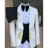 Złoty wzór mężczyzn menu menu press kamizelka 3 -częściowy zestaw ślubny Tuxedo Formal impreza moda Lapel Blazer 240312