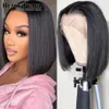 Synthetic Wigs Human Chignons Glueless Short Bob Wigs Human Hair HD Transparent Lace Front Wigs For Black Women Pre Plucked with Baby Hair Brazilian Virgin Re 240329