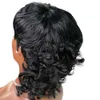 Syntetiska peruker Syntetiska peruker Jerry Curl Remy Human Hair Mullet Full Machine Made Wig With Bangs Glueless Pixie Cut Dovetail Natural Color Wigs Ready to Wear 240329