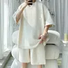 2024 Mannen Set Mode Zomer Losse Casual T-shirts Shorts Hoge Kwaliteit Koreaanse Luxe Kleding Effen Kleur Korte Sets 240315