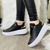 Casual Shoes Women's 2024 Fashion Tennis Tjock Bottom Vulcanized Leather Lace Up Outdoor Running Black Chaussure Femme