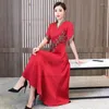 Etnik Giyim 2024 Çin Geliştirilmiş Cheongsam A-Line Qipao Elbise Ulusal Çiçek Nakış Düğün Doğu Ziyafet Akşam