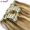 Extensions Zzhair 100G140G 16 "24" 6 -stycken Set Machine Made Remy Clipin Human Hair Extensions Full Head Natural Straight