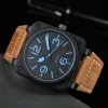 2023 Beller Новые мужские наручные часы Мужчина Автоматические механические часы Bell Brown Leather Black Ross Rubber Ristames Gift BR02