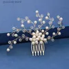 Tiaras Trendy Handmade Tiara Wedding Hair Comb Leaf flower Bridal Headpiece Gold Pearl Rhinestone Head Jewelry Wedding Hair Accessories Y240319