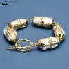 Charme Pulseiras GG Jóias Natural Branco Biwa Pérola Galvanizada Borda Banhado A Ouro Escovado Bead Wr Colar Brincos Conjuntos Para Mulheres L240319