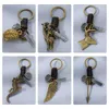 Chaveiros vintage tudo-em-um chaveiro de couro girafa elefante animal diy pendurado acessórios mão-tecido chave pingente