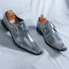 Point HBP Non-Brand Size 38-46 Toe Dress Shoes Casual Slip On Silver SingleDouble Monk Strap Leather for Men